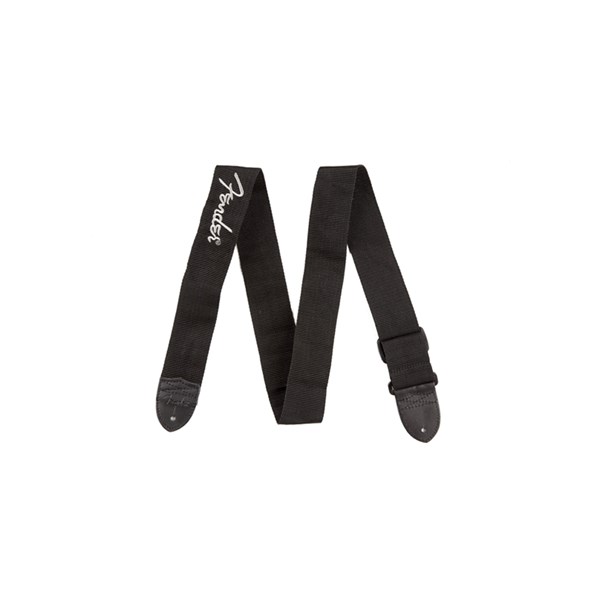 Fender - Black Polyester Logo Straps (990662043) (Grey Fender Logo) (Guitar Strap)(990662043)