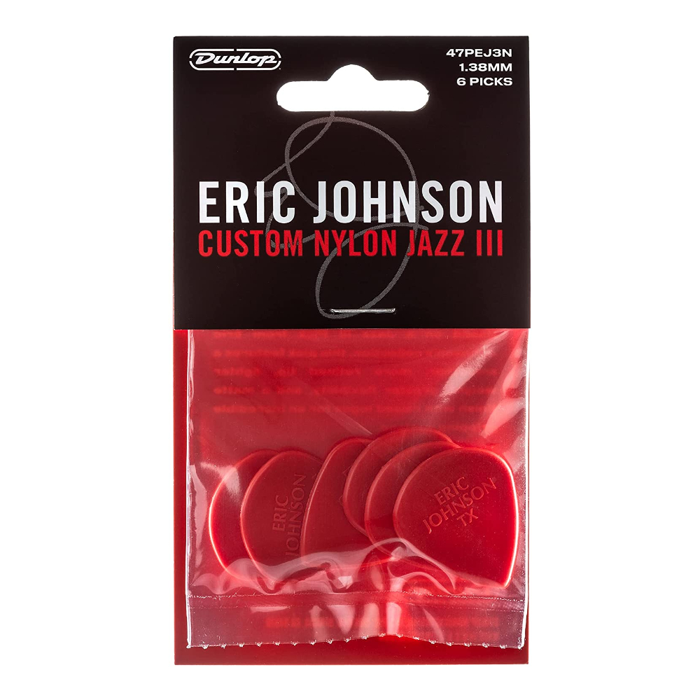 Dunlop 47PEJ3N Eric Johnson Nylon Jazz III Guitar Picks Red Nylon 6-pack