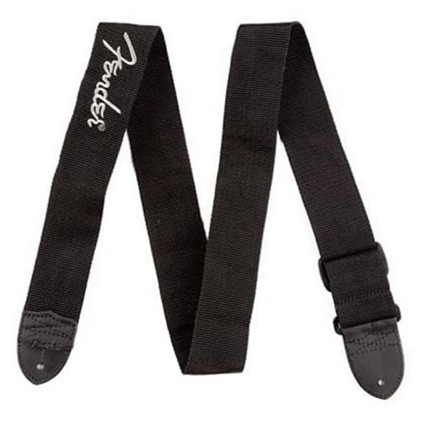 Fender Black Polyester Logo Straps (White Fender Logo)