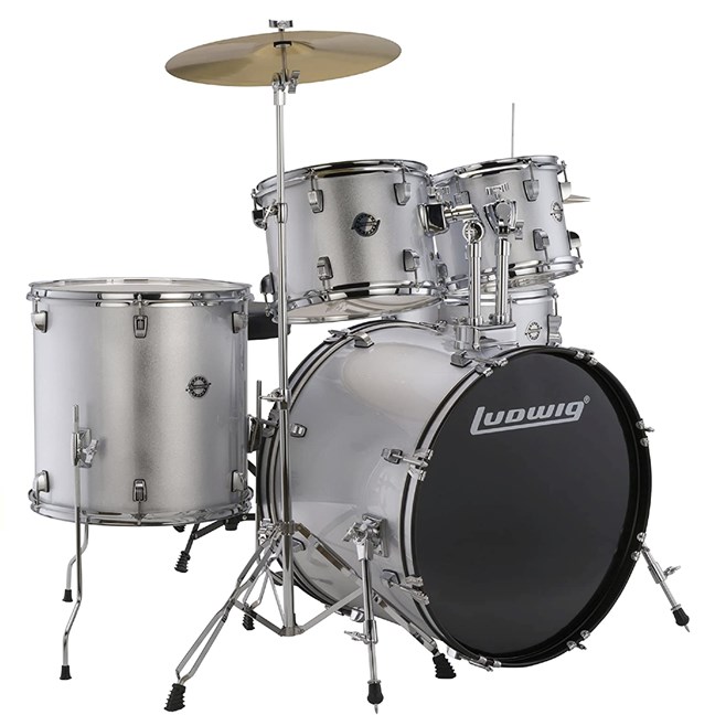 Ludwig Accent 5-piece Complete Drum Set with 22 inch Bass Drum - Silver Sparkle