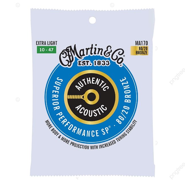 Martin MA170 Authentic Acoustic Superior Performance 80/20 Bronze Extra Light Acoustic Guitar Strings (.010-.047)