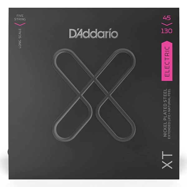 D'Addario XTB45130 XT Nickel Plated Steel Bass Guitar Strings - .045-.130 Regular Light Long Scale 5-string