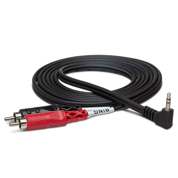 Hosa CMR-206R TRS to Dual RCA Right Angle Cable 3.5 mm Stereo Breakout  6 ft.