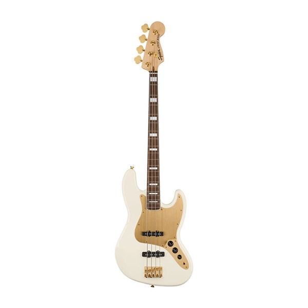 Squier by Fender 40th Anniversary Jazz Bass Guitar - Laurel Gold Hardware Gold Pickguard In Olympic White (0379440505)