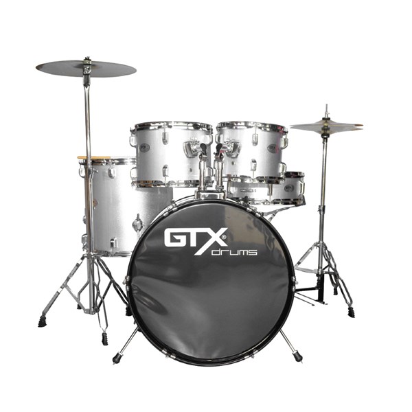 GTX JB2211B 5-Piece Drum Set with Hardware and Cymbals (Silver)