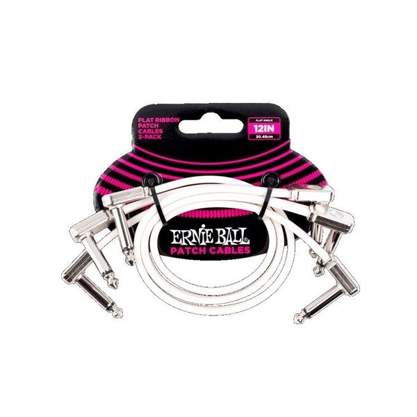 Ernie Ball 6386 12in Flat Ribbon Patch Cables - 3 Pack (White)