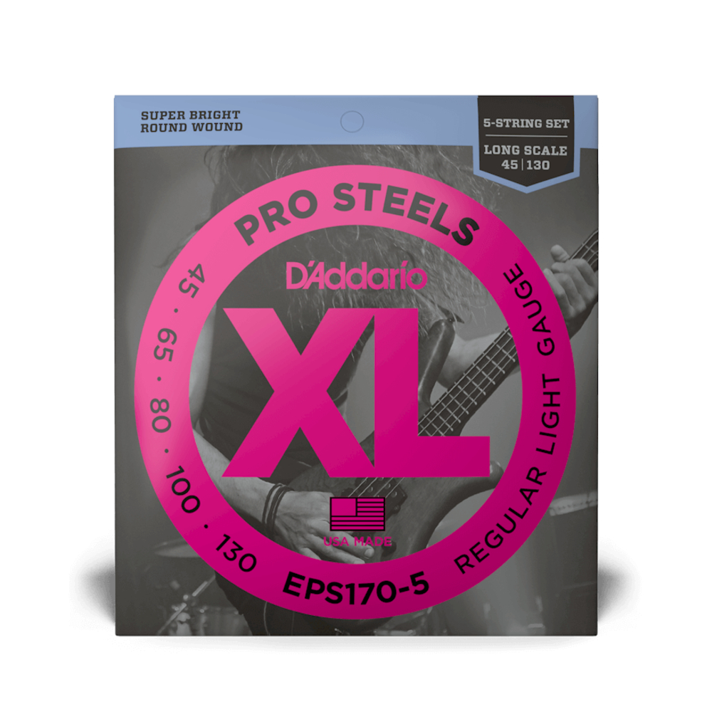 D'Addario EPS170-5 XL Pro Steels Bass Guitar Strings - 5-string (.045-.130 Medium Long Scale)