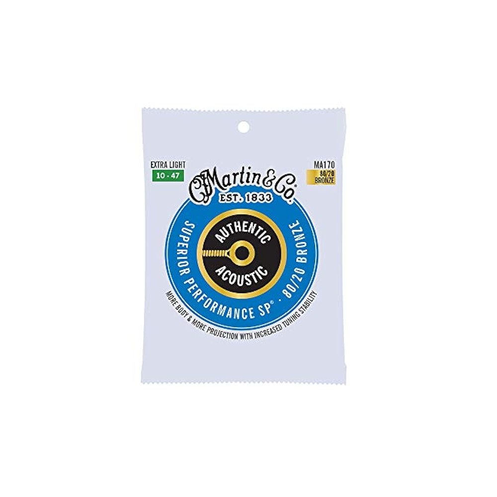 Martin MA170 Authentic Acoustic Superior Performance 80/20 Bronze Guitar Strings - .010-.047 Extra Light (41Y18MA170)