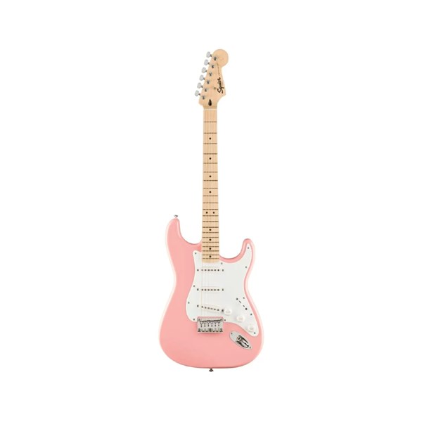 Squier FSR Sonic Stratocaster HT Electric Guitar w/White Pickguard, Maple FB, Shell Pink (373252556)