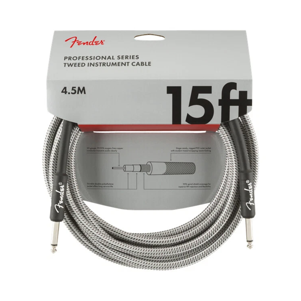 Fender Professional Series 15-foot Instrument Cable - White Tweed (990820066)