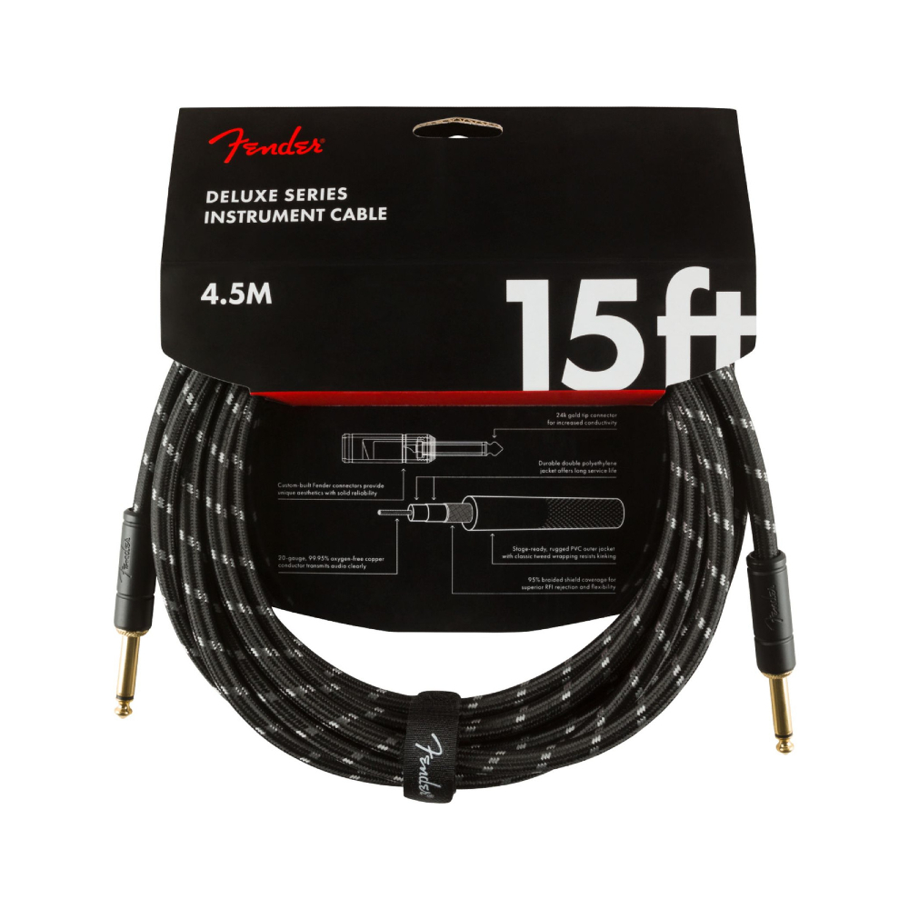 Fender Deluxe Series 15-foot Instrument Cable - Black Tweed (990820083)