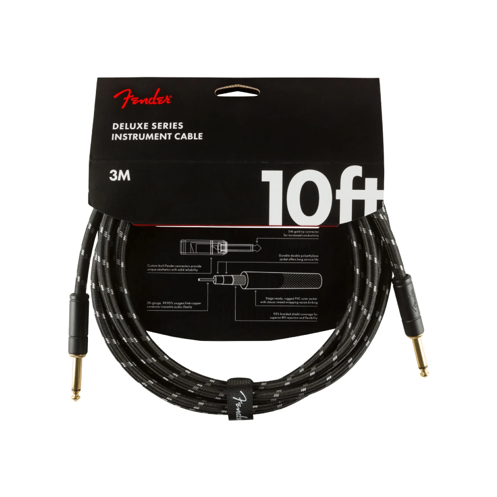 Fender Deluxe Series Instrument Cable - Straight/Straight, 10 ft (3.05 m), Black Tweed (990820092)
